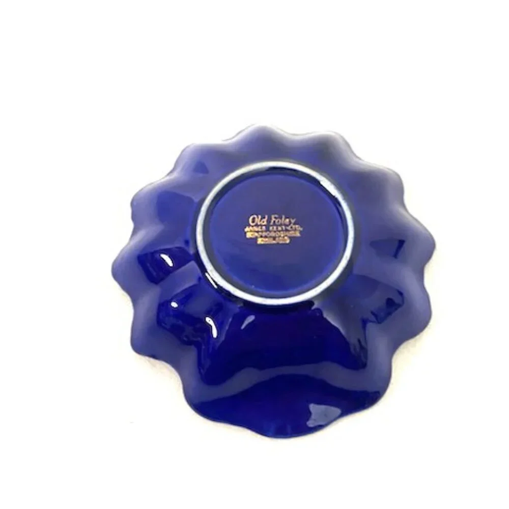 Vtg Old Foley James‎ Kent Staffordshire England Dish Cobalt Blue & Gold Floral